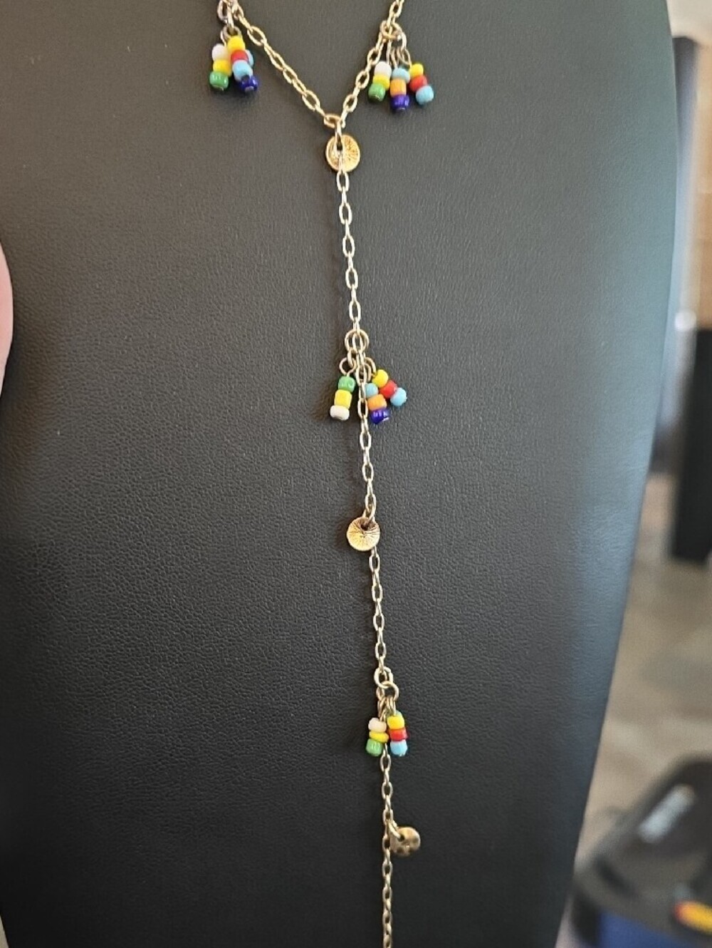 Gold Tone Multi-Color Beaded Lariat Necklace - Picture 3 of 8